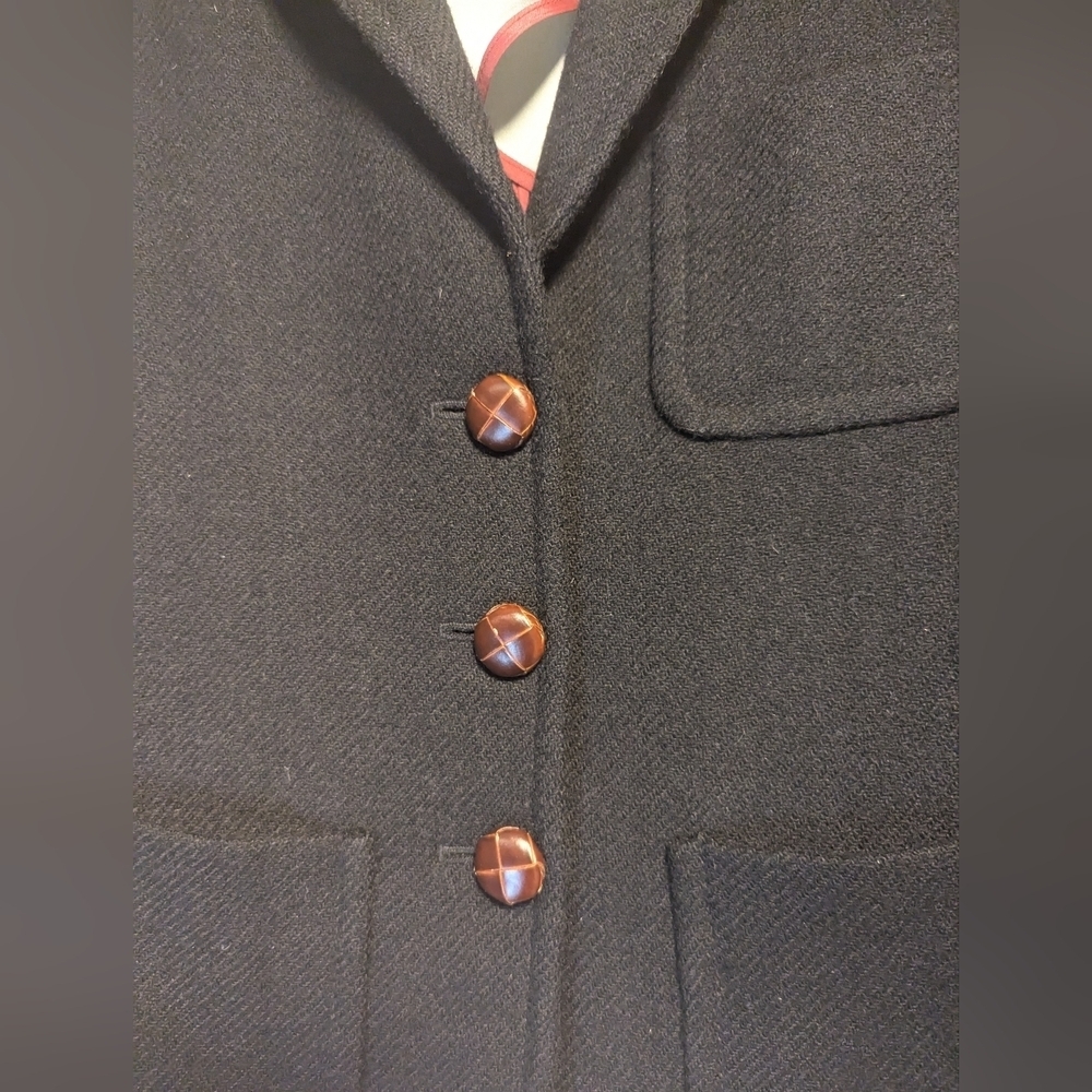 🖤 J.Crew black wool blazer jacket leather 3 buttons lining skulls preppy goth - Picture 2 of 13